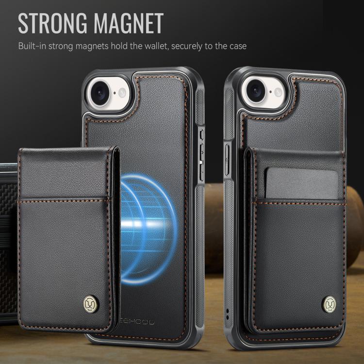 For iPhone 16e JEEHOOD J06 British Style RFID MagSafe Card Bag PU Phone Case(Black) - free shipping - PMc TechLife - Order now!