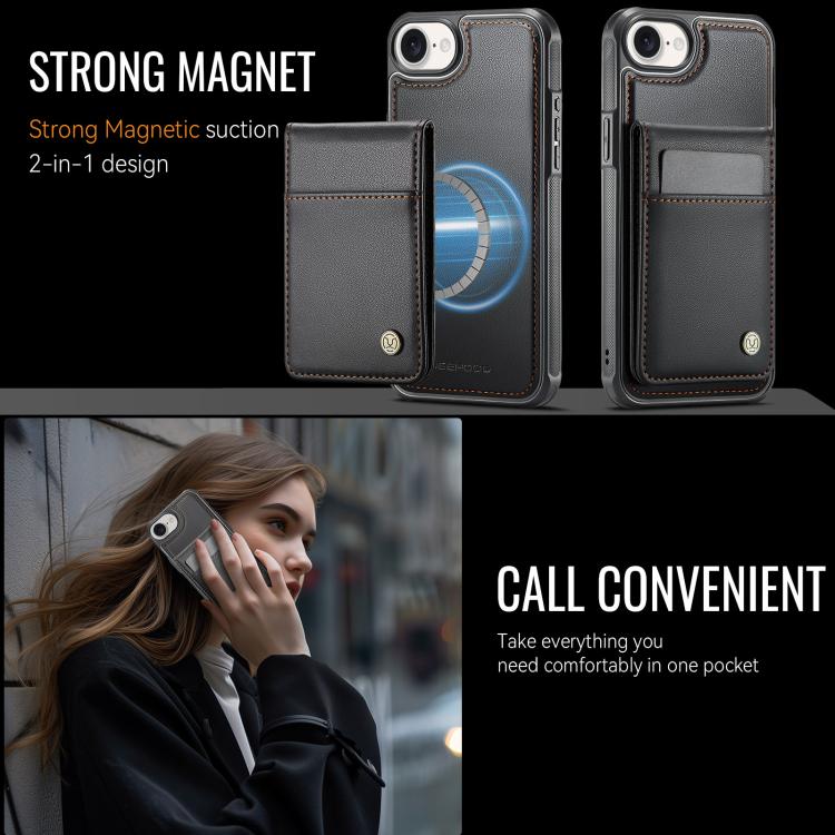 For iPhone 16e JEEHOOD J06 British Style RFID MagSafe Card Bag PU Phone Case(Black) - free shipping - PMc TechLife - Order now!