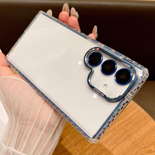 For Samsung Galaxy S25 5G Transparent Phone Case with Lens Film(Blue) - Galaxy S25 5G Cases by PMC Jewellery | Online Shopping South Africa | PMC Jewellery | Buy Now Pay Later Mobicred