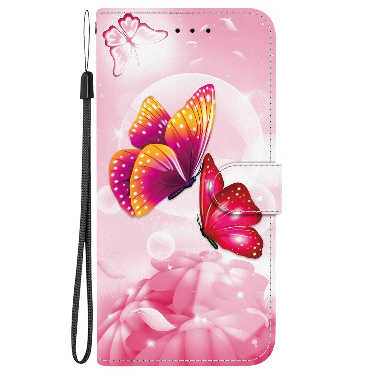 For iPhone 16e Crystal Texture Colored Drawing Leather Phone Case(Pink Butterflies) - iPhone 16e Cases by PMC TechLife | Online Shopping South Africa | PMC TechLife | Buy Now Pay Later Mobicred