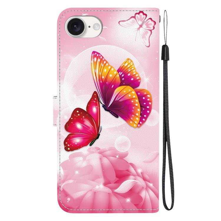 For iPhone 16e Crystal Texture Colored Drawing Leather Phone Case(Pink Butterflies) - iPhone 16e Cases by PMC TechLife | Online Shopping South Africa | PMC TechLife | Buy Now Pay Later Mobicred