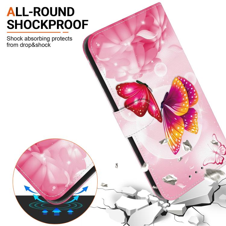 For iPhone 16e Crystal Texture Colored Drawing Leather Phone Case(Pink Butterflies) - iPhone 16e Cases by PMC TechLife | Online Shopping South Africa | PMC TechLife | Buy Now Pay Later Mobicred