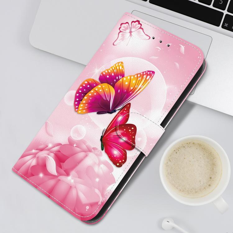 For iPhone 16e Crystal Texture Colored Drawing Leather Phone Case(Pink Butterflies) - iPhone 16e Cases by PMC TechLife | Online Shopping South Africa | PMC TechLife | Buy Now Pay Later Mobicred