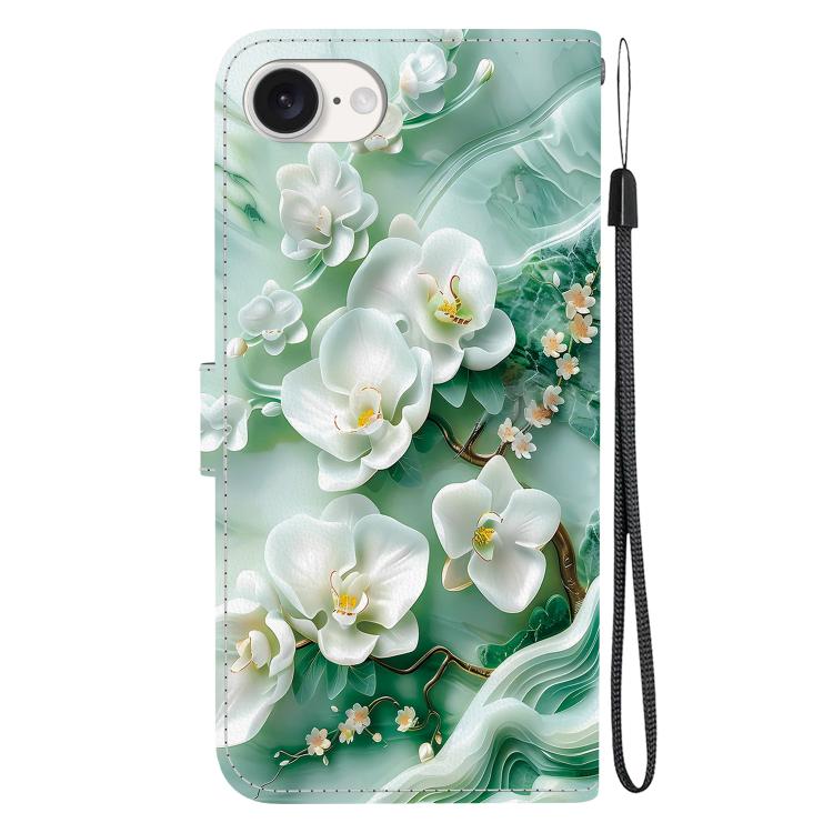 For iPhone 16e Crystal Texture Colored Drawing Leather Phone Case(Jade Flowers) - iPhone 16e Cases by PMC TechLife | Online Shopping South Africa | PMC TechLife | Buy Now Pay Later Mobicred
