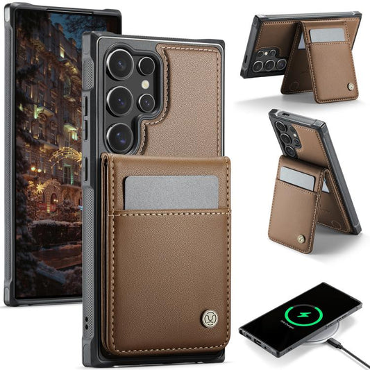 For Samsung Galaxy S25 Ultra 5G JEEHOOD J06 British Style RFID MagSafe Card Bag PU Phone Case(Brown) - Galaxy S25 Ultra 5G Cases by JEEHOOD | Online Shopping South Africa | PMC Jewellery | Buy Now Pay Later Mobicred