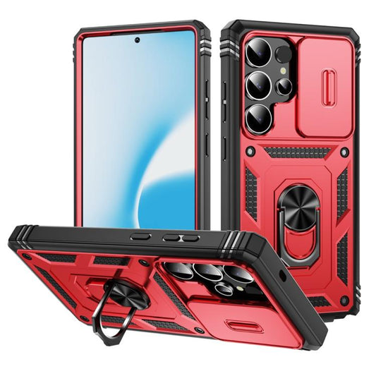 For Samsung Galaxy S25 Ultra 5G Sliding Camshield TPU Hybrid PC Phone Case with Holder(Red+Black) - Galaxy S25 Ultra 5G Cases by PMC Jewellery | Online Shopping South Africa | PMC Jewellery | Buy Now Pay Later Mobicred