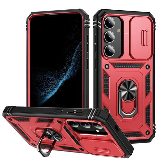 For Samsung Galaxy S25 5G Sliding Camshield TPU Hybrid PC Phone Case with Holder(Red+Black) - Galaxy S25 5G Cases by PMC Jewellery | Online Shopping South Africa | PMC Jewellery | Buy Now Pay Later Mobicred