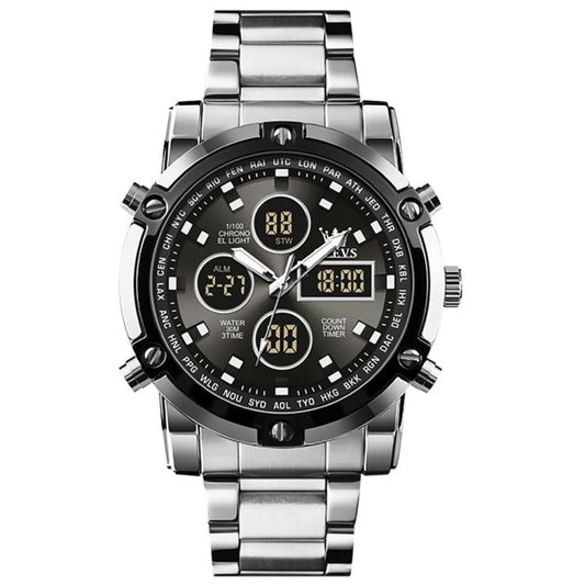 OLEVS 1106 Men Luminous Waterproof Smart Electronic Watch(Grey) - Metal Strap Watches by OLEVS | Online Shopping South Africa | PMC Jewellery | Buy Now Pay Later Mobicred