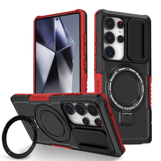 For Samsung Galaxy S25 Ultra 5G Sliding Camshield MagSafe Holder TPU Hybrid PC Phone Case(Black Red) - Galaxy S25 Ultra 5G Cases by PMC Jewellery | Online Shopping South Africa | PMC Jewellery | Buy Now Pay Later Mobicred