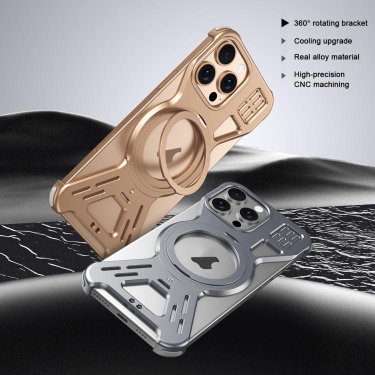 For iPhone 16 Pro Max Armor 360 Holder Frameless Alloy MagSafe Phone Case(Black) - iPhone 16 Pro Max Cases by PMc TechLife | Online Shopping South Africa | PMc TechLife | Buy Now Pay Later Mobicred