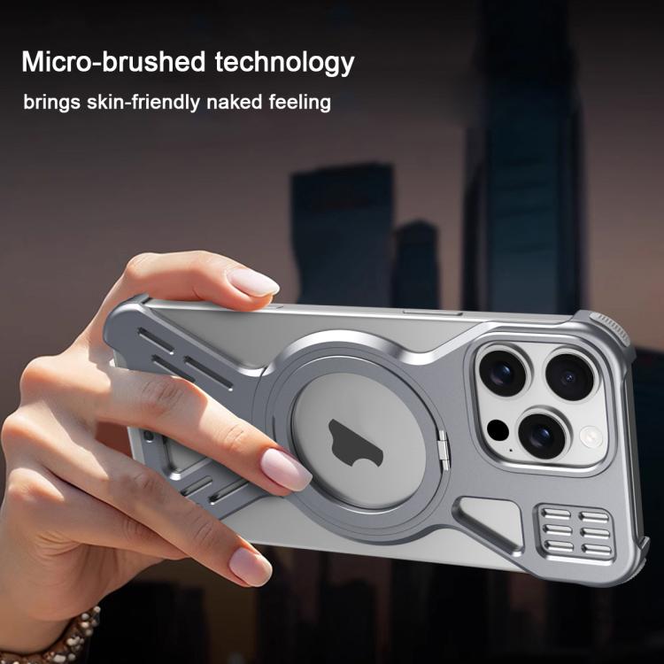 For iPhone 15 Pro Max Armor 360 Holder Frameless Alloy MagSafe Phone Case(Black) - iPhone 15 Pro Max Cases by PMc TechLife | Online Shopping South Africa | PMc TechLife | Buy Now Pay Later Mobicred