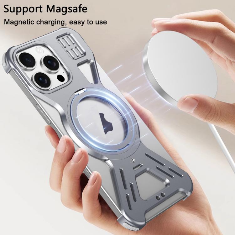 For iPhone 16 Armor 360 Holder Frameless Alloy MagSafe Phone Case(Black) - iPhone 16 Cases by PMc TechLife | Online Shopping South Africa | PMc TechLife | Buy Now Pay Later Mobicred