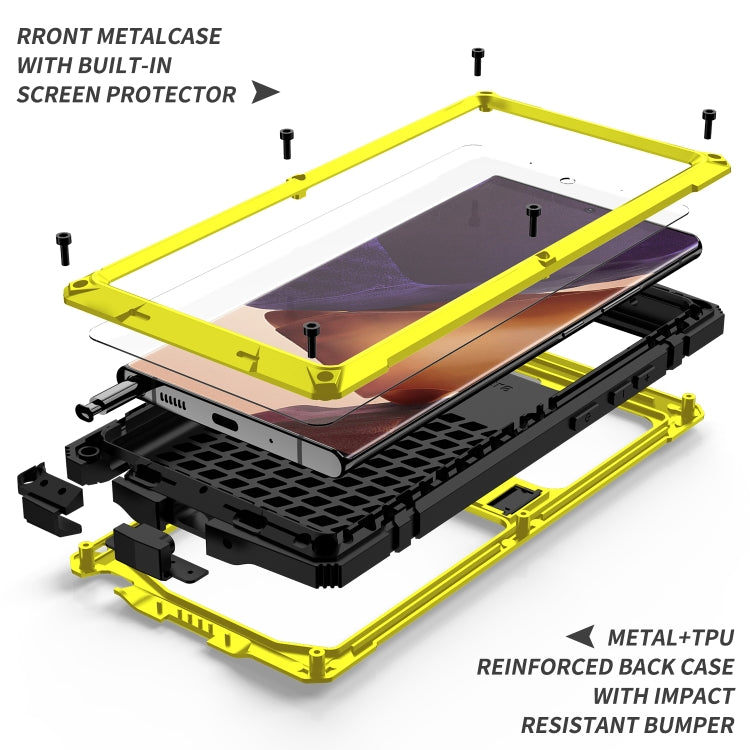 For Samsung Galaxy Note 20 Ultra R-JUST Shockproof Waterproof Dust-proof Metal + Silicone Protective Case with Holder(Yellow) - Galaxy Note20 Cases by R-JUST | Online Shopping South Africa | PMC Jewellery