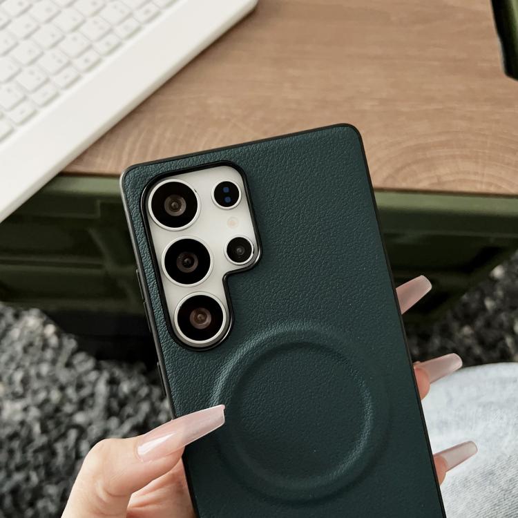 For Samsung Galaxy S25 Ultra 5G Magsafe Magnetic Plain Leather Phone Case(Black) - Galaxy S25 Ultra 5G Cases by PMC TechLife | Online Shopping South Africa | PMC TechLife | Buy Now Pay Later Mobicred