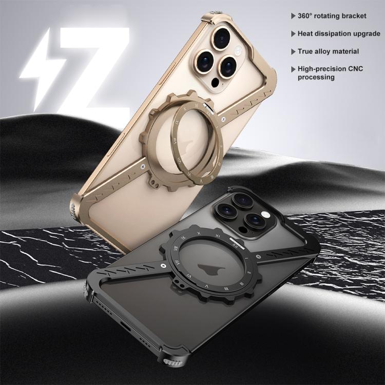 For iPhone 16 Plus Z-shaped Frameless Metal 360 Holder MagSafe Phone Case(Black) - iPhone 16 Plus Cases by PMc TechLife | Online Shopping South Africa | PMc TechLife | Buy Now Pay Later Mobicred