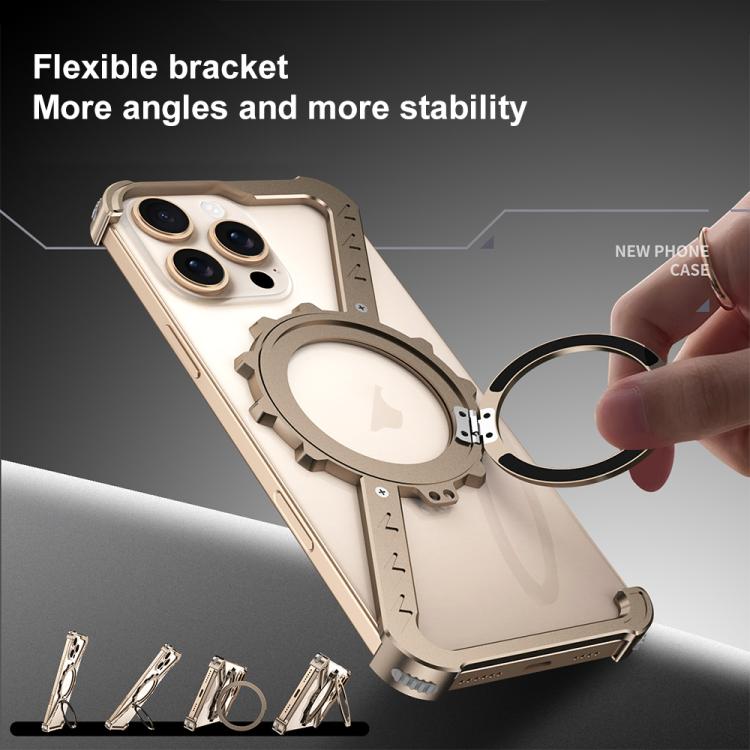 For iPhone 15 Pro Z-shaped Frameless Metal 360 Holder MagSafe Phone Case(Black) - iPhone 15 Pro Cases by PMc TechLife | Online Shopping South Africa | PMc TechLife | Buy Now Pay Later Mobicred