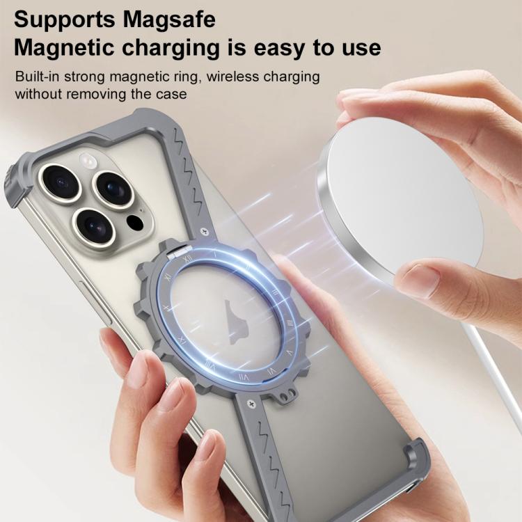 For iPhone 16 Plus Z-shaped Frameless Metal 360 Holder MagSafe Phone Case(Black) - iPhone 16 Plus Cases by PMc TechLife | Online Shopping South Africa | PMc TechLife | Buy Now Pay Later Mobicred