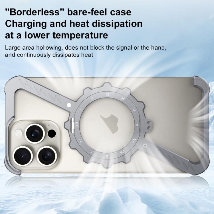 For iPhone 14 Z-shaped Frameless Metal 360 Holder MagSafe Phone Case(Space Silver) - iPhone 14 Cases by PMc TechLife | Online Shopping South Africa | PMc TechLife | Buy Now Pay Later Mobicred