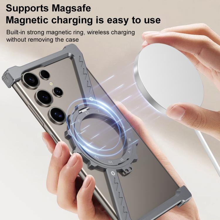 For Samsung Galaxy S22 Ultra 5G Z-shaped Frameless Metal 360 Holder MagSafe Phone Case(Space Silver) - Galaxy S22 Ultra 5G Cases by PMc TechLife | Online Shopping South Africa | PMc TechLife | Buy Now Pay Later Mobicred