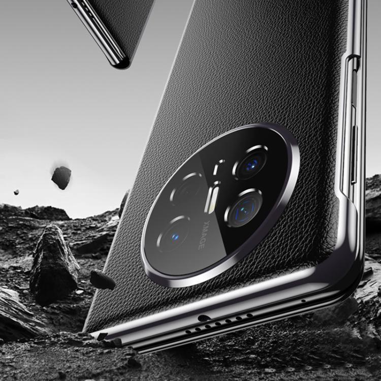 For Huawei Mate X6 Electroplating Litchi Pattern Grain Leather Smart Window MagSafe Phone Leather Case(Black) - Huawei Cases by PMC TechLife | Online Shopping South Africa | PMC TechLife | Buy Now Pay Later Mobicred