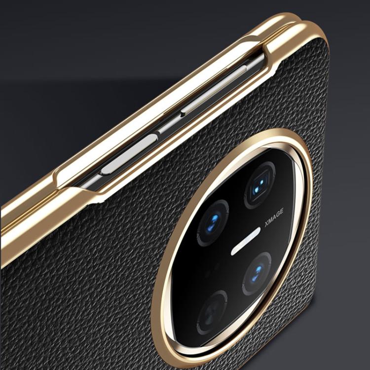 For Huawei Mate X6 Electroplated Litchi Pattern Phone Leather Case with Glass Lens(Coffee) - Huawei Cases by PMC TechLife | Online Shopping South Africa | PMC TechLife | Buy Now Pay Later Mobicred