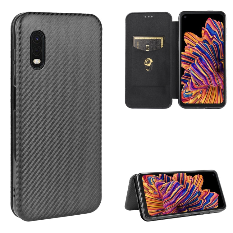 For Samsung Galaxy XCover Pro Carbon Fiber Texture Horizontal Flip TPU + PC + PU Leather Case with Rope & Card Slot(Black) - Galaxy Phone Cases by PMC Jewellery | Online Shopping South Africa | PMC Jewellery