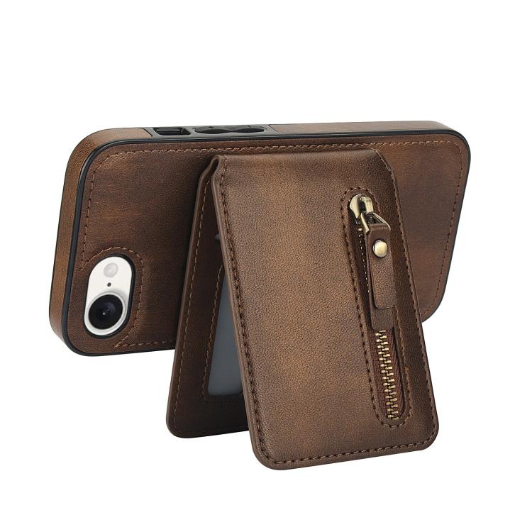 For iPhone 16e Zipper Wallet Split MagSafe Leather Back Phone Case(Brown) - iPhone 16e Cases by PMC TechLife | Online Shopping South Africa | PMC TechLife | Buy Now Pay Later Mobicred
