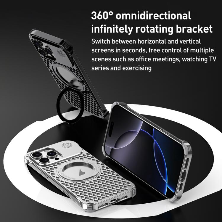 For iPhone 14 Pro Max R-JUST RJ-64 Aromatherapy Heat Dissipation MagSafe Phone Case with Stand(Grey) - free shipping - PMc TechLife - Order now!