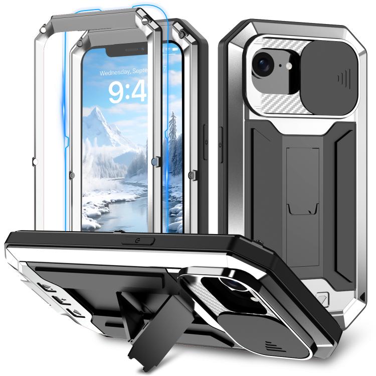 For iPhone 16e Sliding Camera IP68 Waterproof Holder Phone Case(Silver) - iPhone 16e Cases by PMC TechLife | Online Shopping South Africa | PMC TechLife | Buy Now Pay Later Mobicred