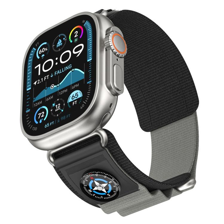 For Apple Watch 46mm / 49mm / 45mm / 44mm Compass Nylon Loop Watch Band(Black Grey) - free shipping - PMc TechLife - Order now!