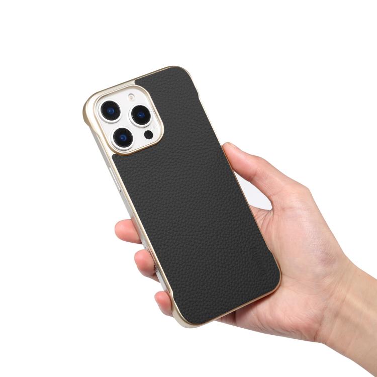 For iPhone 16 Plus Denior A20 Genuine Leather Litchi Texture MagSafe Frameless Phone Case(Black) - free shipping - PMc TechLife - Order now!