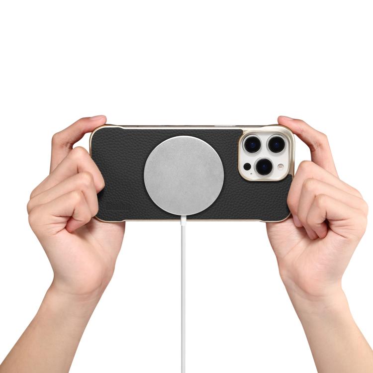 For iPhone 16 Plus Denior A20 Genuine Leather Litchi Texture MagSafe Frameless Phone Case(Black) - free shipping - PMc TechLife - Order now!