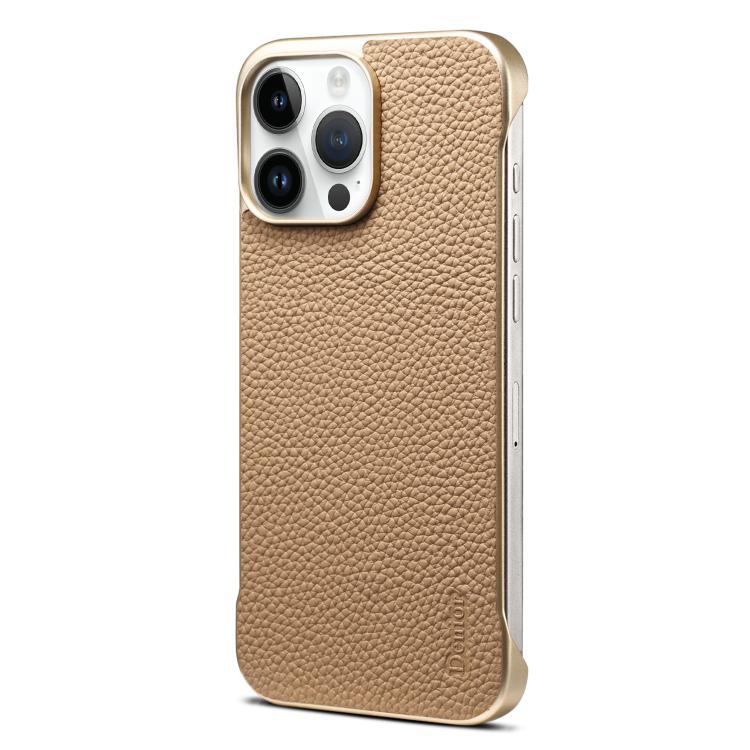 For iPhone 16 Pro Denior A20 Genuine Leather Litchi Texture MagSafe Frameless Phone Case(Khaki) - free shipping - PMc TechLife - Order now!