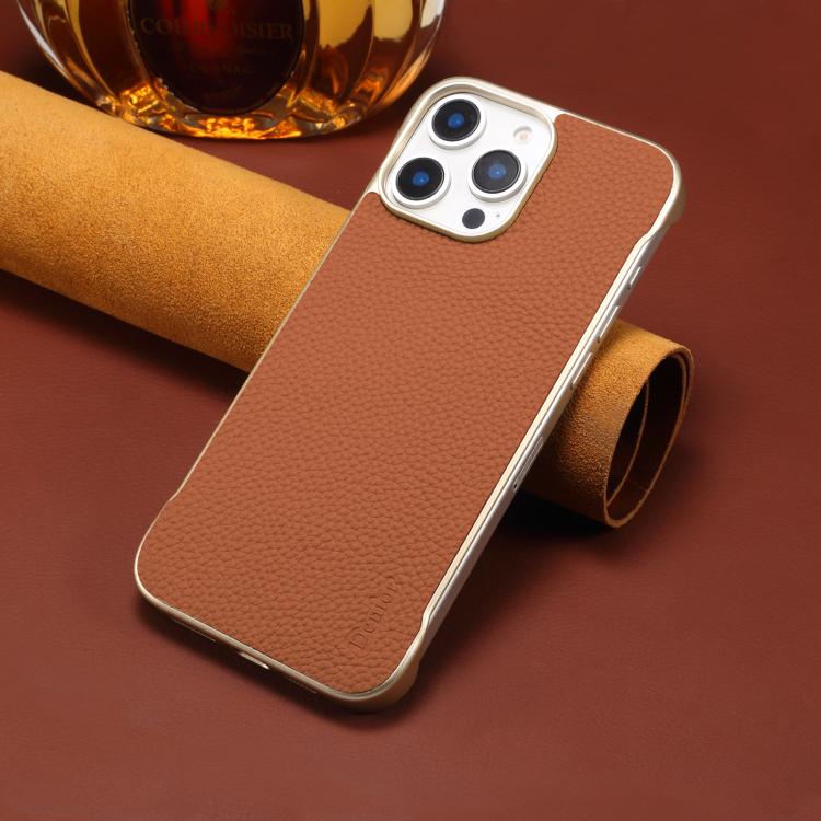 For iPhone 16 Pro Max Denior A20 Genuine Leather Litchi Texture MagSafe Frameless Phone Case(Brown) - free shipping - PMc TechLife - Order now!