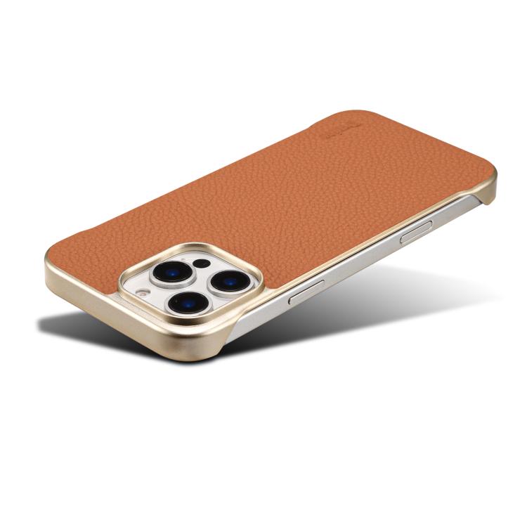 For iPhone 16 Pro Max Denior A20 Genuine Leather Litchi Texture MagSafe Frameless Phone Case(Brown) - free shipping - PMc TechLife - Order now!