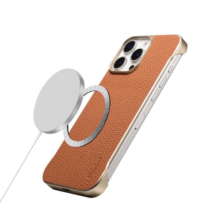 For iPhone 16 Pro Max Denior A20 Genuine Leather Litchi Texture MagSafe Frameless Phone Case(Brown) - free shipping - PMc TechLife - Order now!