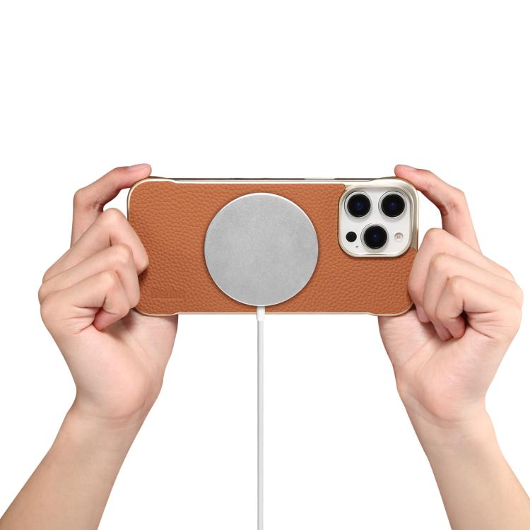 For iPhone 16 Pro Max Denior A20 Genuine Leather Litchi Texture MagSafe Frameless Phone Case(Brown) - free shipping - PMc TechLife - Order now!