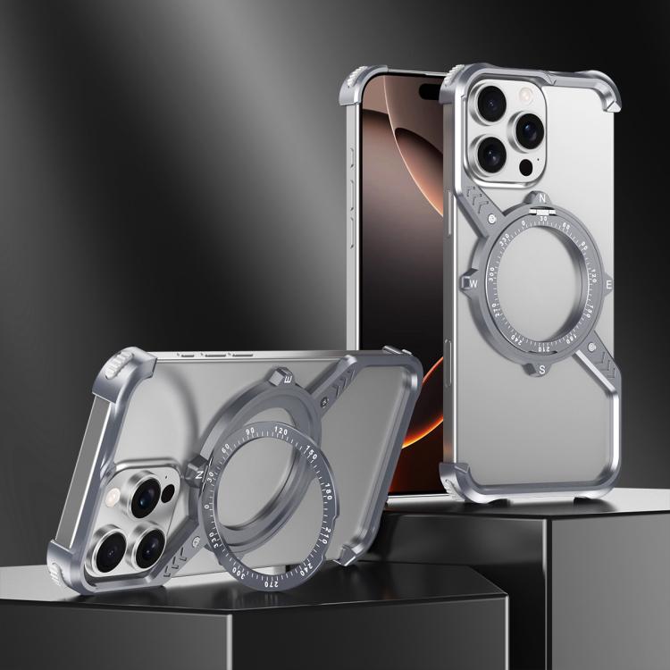 For iPhone 13 Pro Max S Shaped 360 Holder Airbag Frameless MagSafe Metal Phone Case(Space Gray) - free shipping - PMC TechLife - Order now!