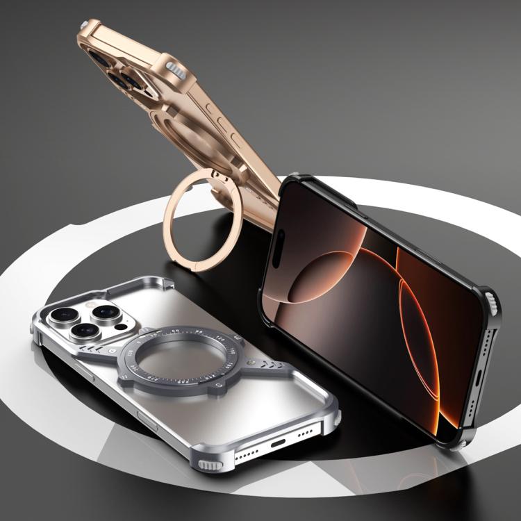 For iPhone 13 Pro Max S Shaped 360 Holder Airbag Frameless MagSafe Metal Phone Case(Space Gray) - free shipping - PMC TechLife - Order now!