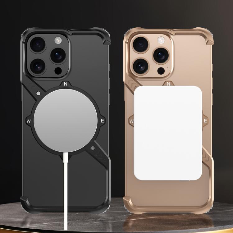 For iPhone 13 Pro Max S Shaped 360 Holder Airbag Frameless MagSafe Metal Phone Case(Black) - free shipping - PMC TechLife - Order now!