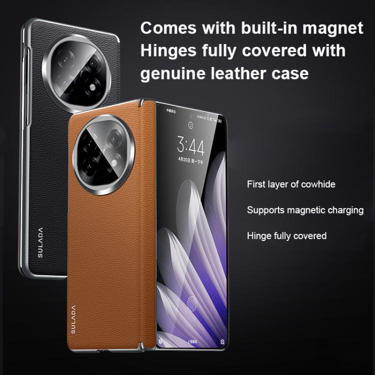 For OPPO Find N5 SULADA Frameless Top Layer Cowhide Leather Hybrid PC Phone Case(Black) - free shipping - PMC TechLife - Order now!