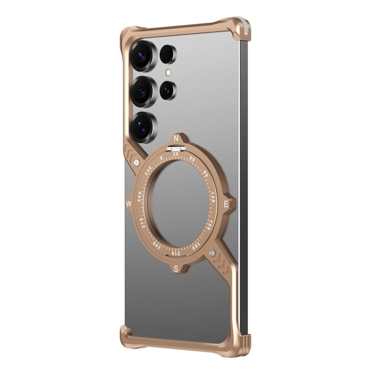 For Samsung Galaxy S22 Ultra 5G S Shaped 360 Holder Airbag Frameless MagSafe Metal Phone Case(Desert Gold) - free shipping - PMC TechLife - Order now!