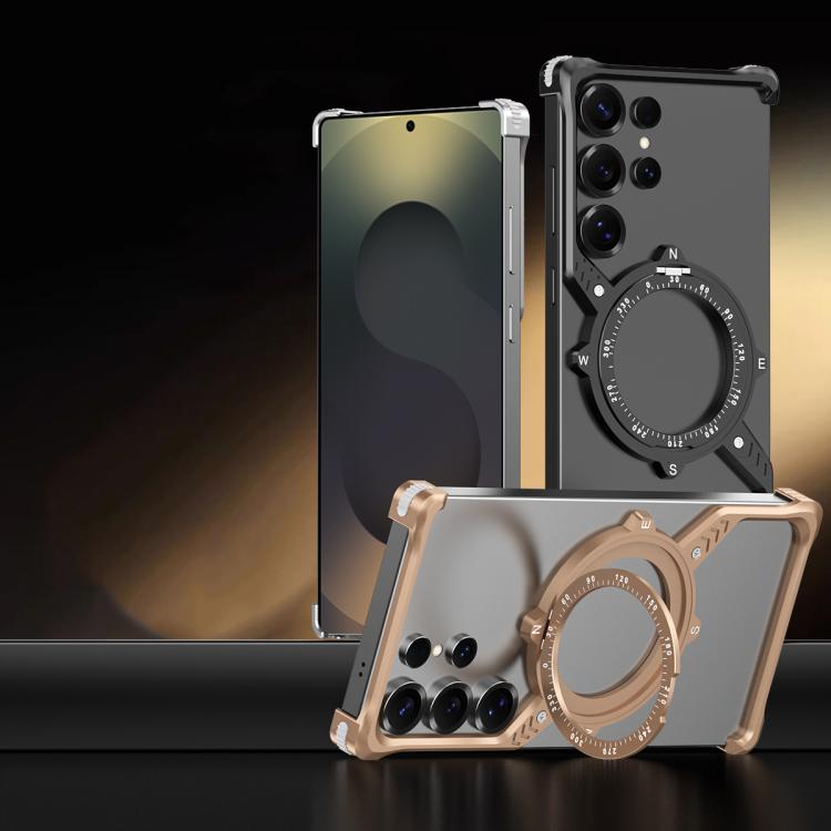 For Samsung Galaxy S22 Ultra 5G S Shaped 360 Holder Airbag Frameless MagSafe Metal Phone Case(Desert Gold) - free shipping - PMC TechLife - Order now!