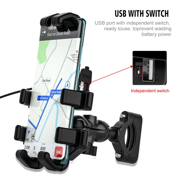 WUPP CS-1098A1 Motorcycle Aluminum Alloy Eight-jaw Mobile Phone Charging Holder with Switch(Black) - Holder by WUPP | Online Shopping South Africa | PMC Jewellery | Buy Now Pay Later Mobicred