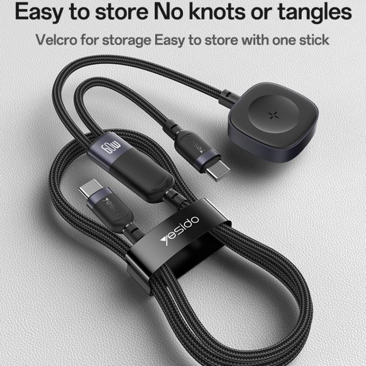 Yesido CA136C 60W USB-C / Type-C to Type-C & iWatch 2 in 1 Charging Cable, Length:1.2m(Black) - Charger / Holder by Yesido | Online Shopping South Africa | PMC TechLife | Buy Now Pay Later Mobicred