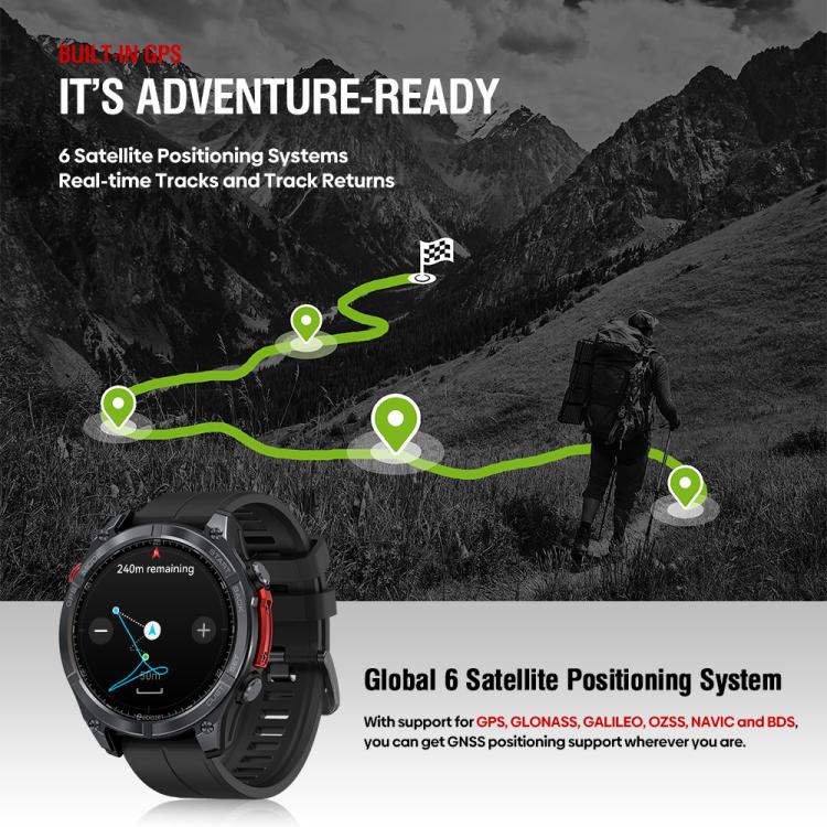 Zeblaze Stratos 4 Rugged Outdoor GPS Smart Watch 1.43 inch Screen 5 ATM & IP69K(Black) - free shipping - PMC TechLife - Order now!