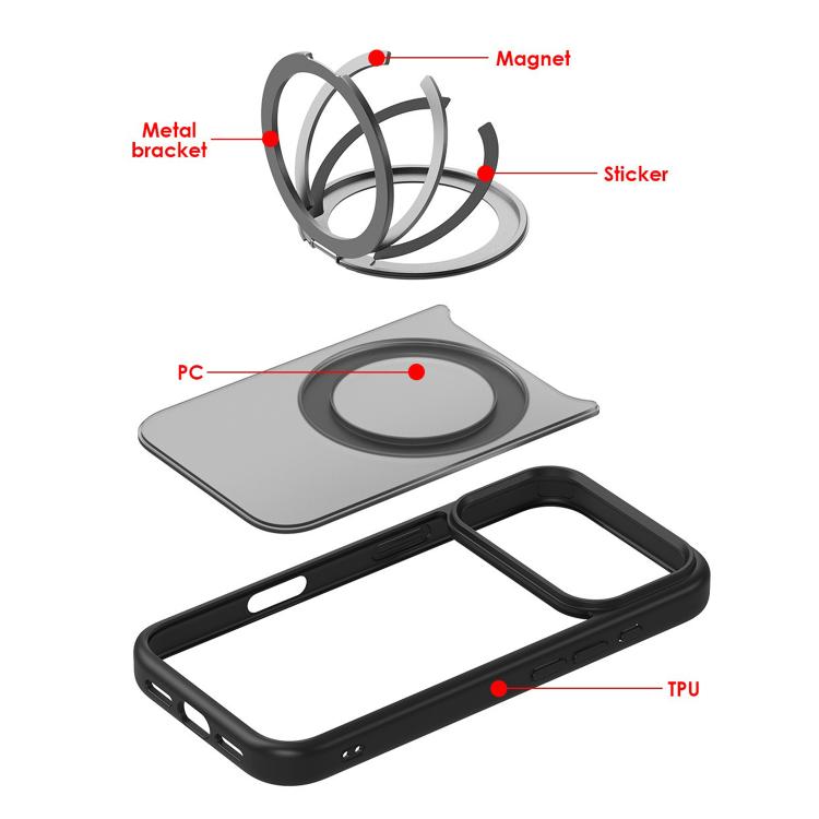 For iPhone 17 Air Kalebol Frosted MagSafe Holder Acrylic Hybrid TPU Phone Case(Black) - free shipping - PMC TechLife - Order now!