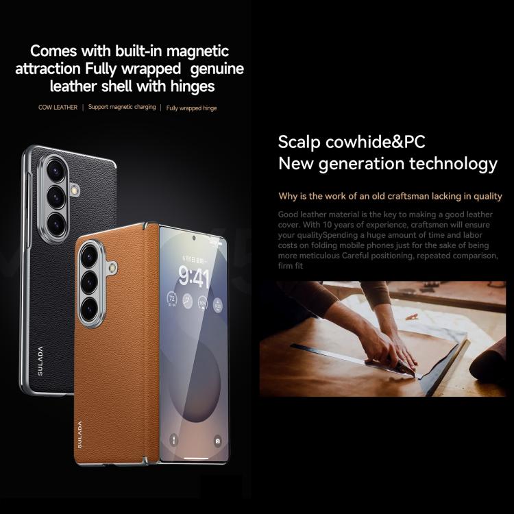 For Samsung Galaxy Z Fold7 5G SULADA Frameless Top Layer Cowhide Leather PC Phone Case(Black) - free shipping - PMC TechLife - Order now!