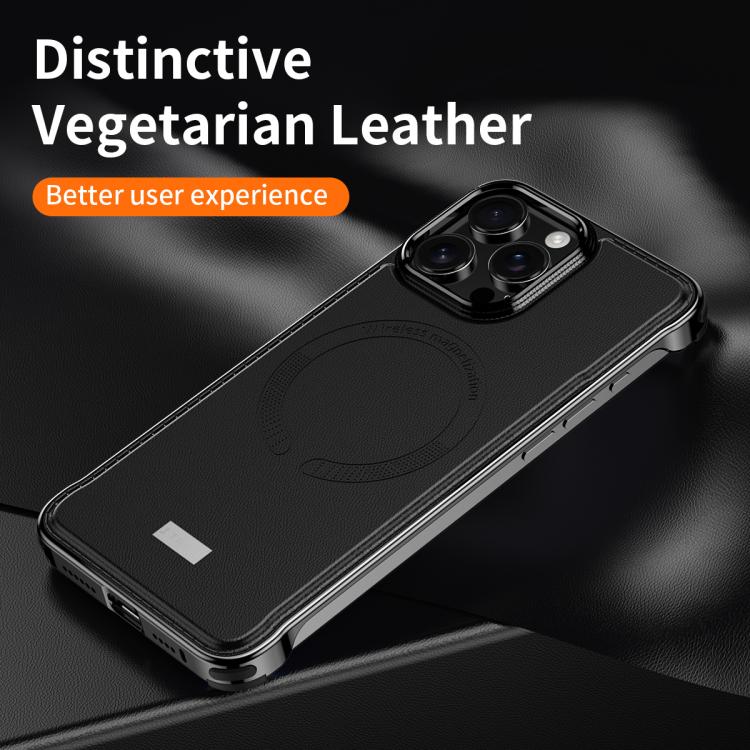 For iPhone 15 J TRIBE Metal Frameless Plain Leather MagSafe Phone Case(Black) - free shipping - PMC TechLife - Order now!