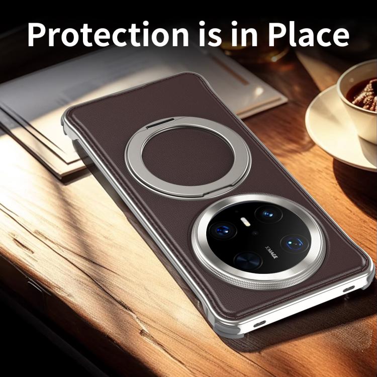 For Huawei Mate 70 Pro Metal Frameless Plain Leather MagSafe Holder Phone Case(Brown) - free shipping - PMC TechLife - Order now!